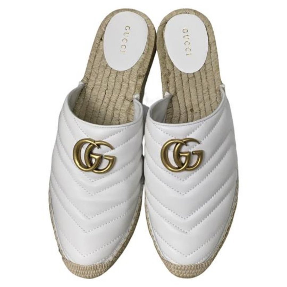 New Gucci Women's Calfskin Matelasse GG Marmont Loafer Slippers White - Picture 2 of 7